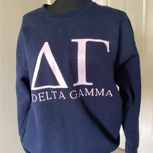 Gildan Navy Crewneck Sweatshirt with Light Pink Delta Gamma Letters